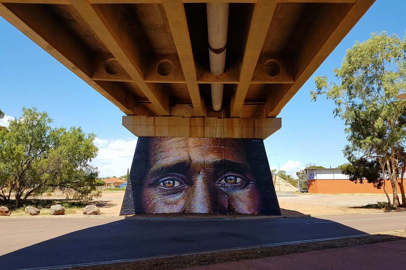 A mural by Jimmy C painted as part of Desert Fringe and produced by Dearna Newchurch. Supplied image