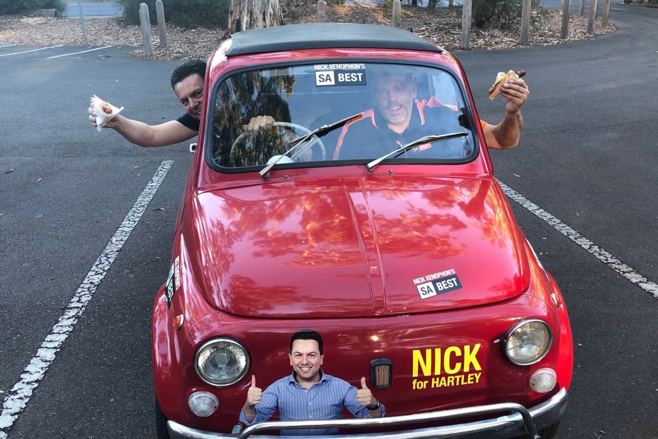 Sadler with Nick Xenophon during the 2018 state election campaign. Photo: Twitter