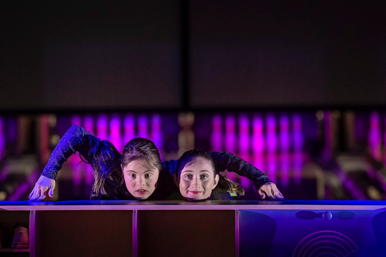 Jianna Georgiou and Kathryn Adams in Restless Dance Theatre's 2021 Adelaide Festival show Guttered, at Kingpin Norwood. Photo: Roy Vandervegt
