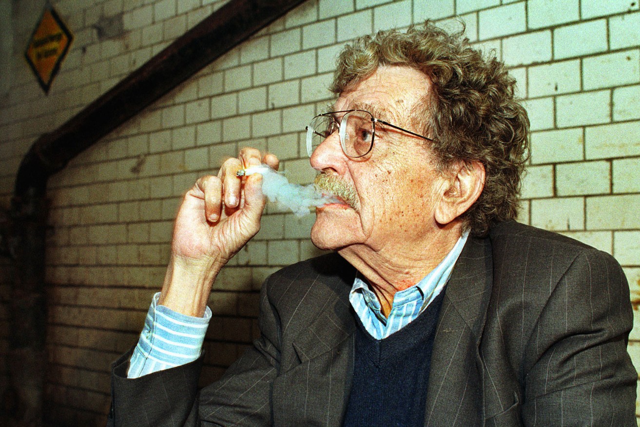 Kurt Vonnegut, photographed during a 1998 visit to a former air-raid shelter where he went during the World War II bomb attack on Dresden as a prisoner of war. Photo: Matthias Rietschel / AP