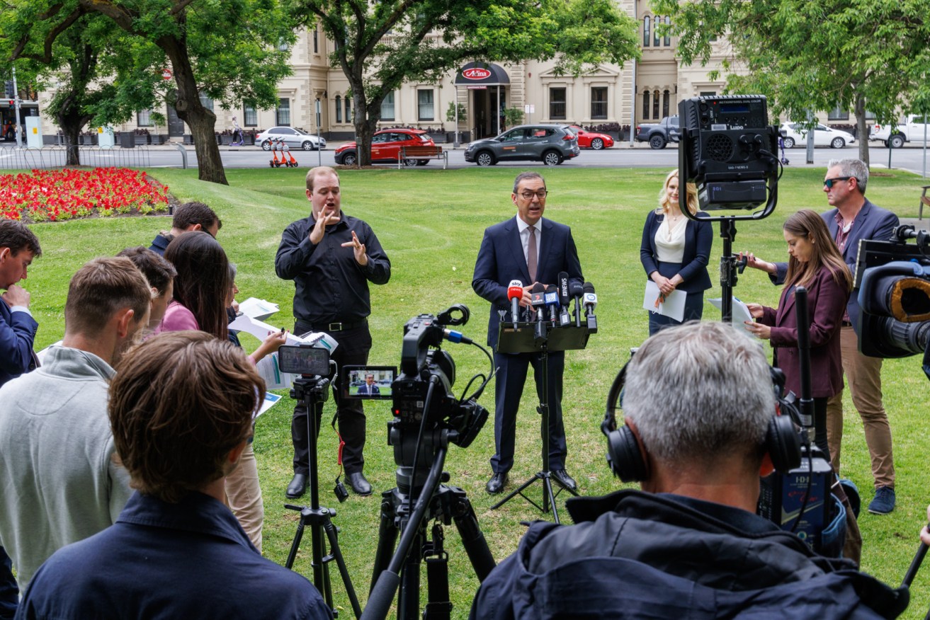 Premier Steven Marshall speaking to reporters this morning. Photo: Tony Lewis/InDaily