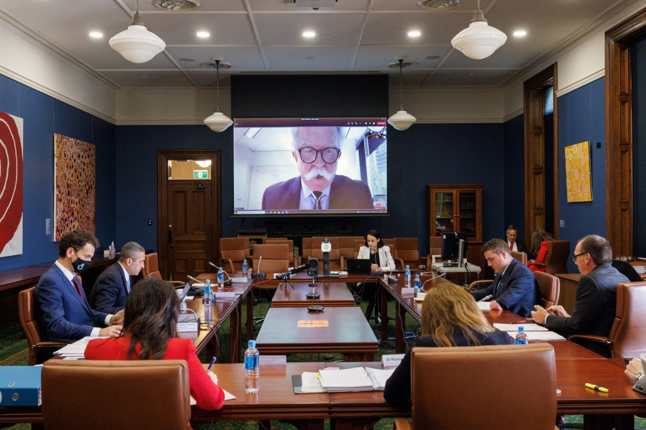 Michael Lennon giving evidence via video link today. Photo: Tony Lewis/InDaily