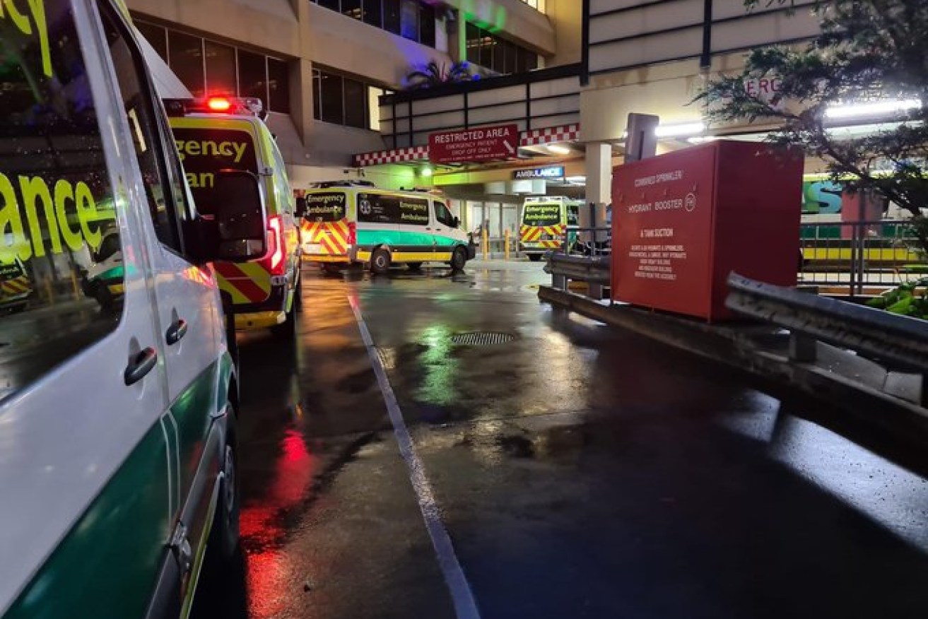 Ambulances ramped outside the Women's and Children's Hospital last night.
Photo: Ambulance Employees Association