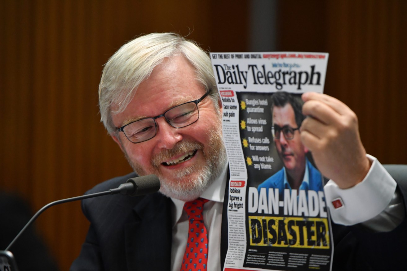 Former prime minister Kevin Rudd appears before a Senate inquiry into media diversity in Australia in February. Photo: AAP/Mick Tsikas