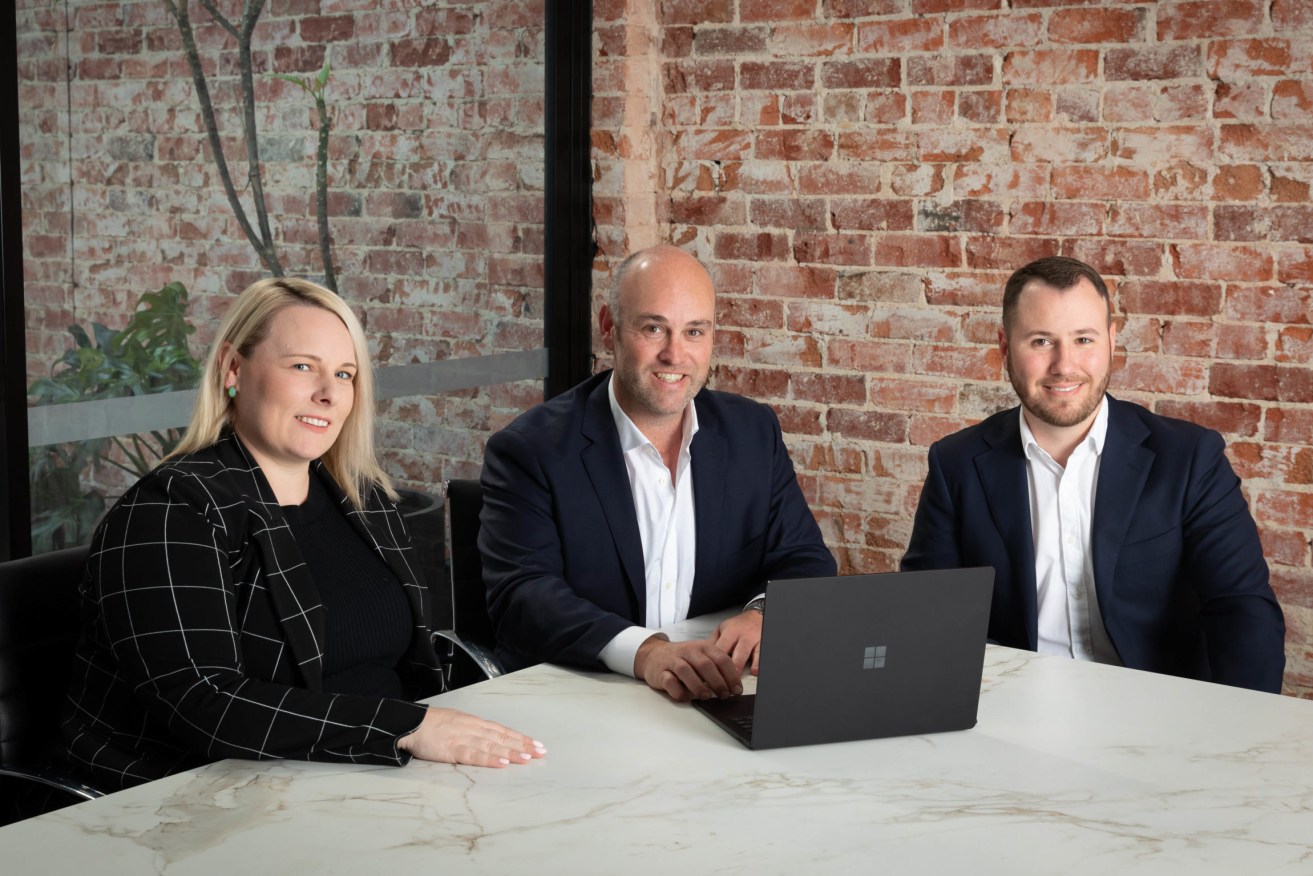 Leyton Funds Managing Director Warwick Mittiga (centre) with new Finance Manager Kelly Menzies (left) and Eamonn Ansell (right). (Image: supplied)