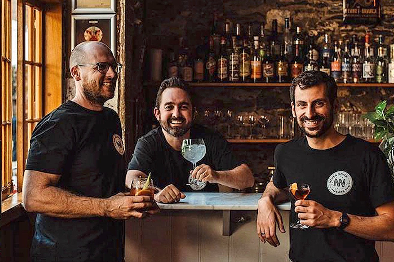 Never Never Distilling founders (from left) Tim Boast, Sean Baxter and George Georgiadis.