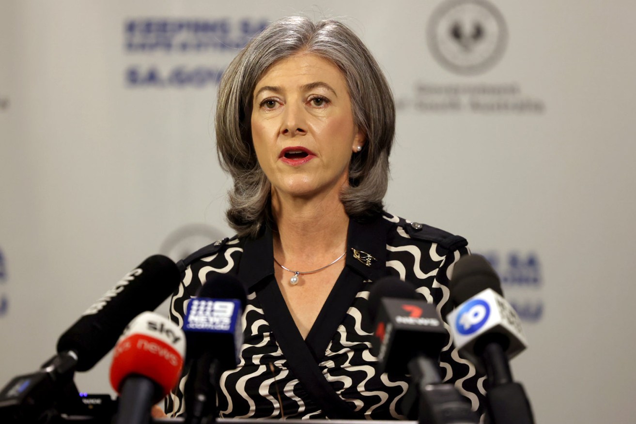 Nicola Spurrier at a media conference before the border reopening. Photo: Tony Lewis / InDaily