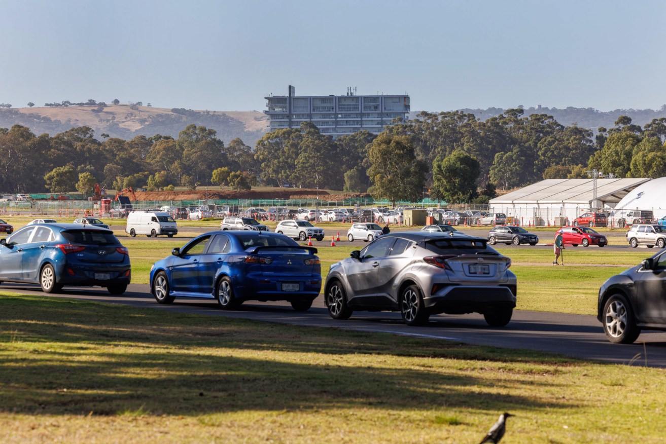 Queueing at the Victoria Park testing site on Tuesday morning. Photo: Tony Lewis/InDaily