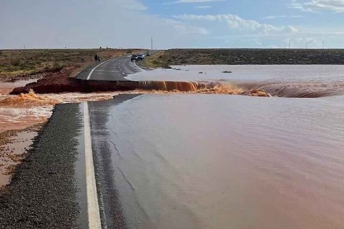 The flood-damaged Stuart Highway last week. Photo: Department for Infrastructure and Transport/LinkedIn