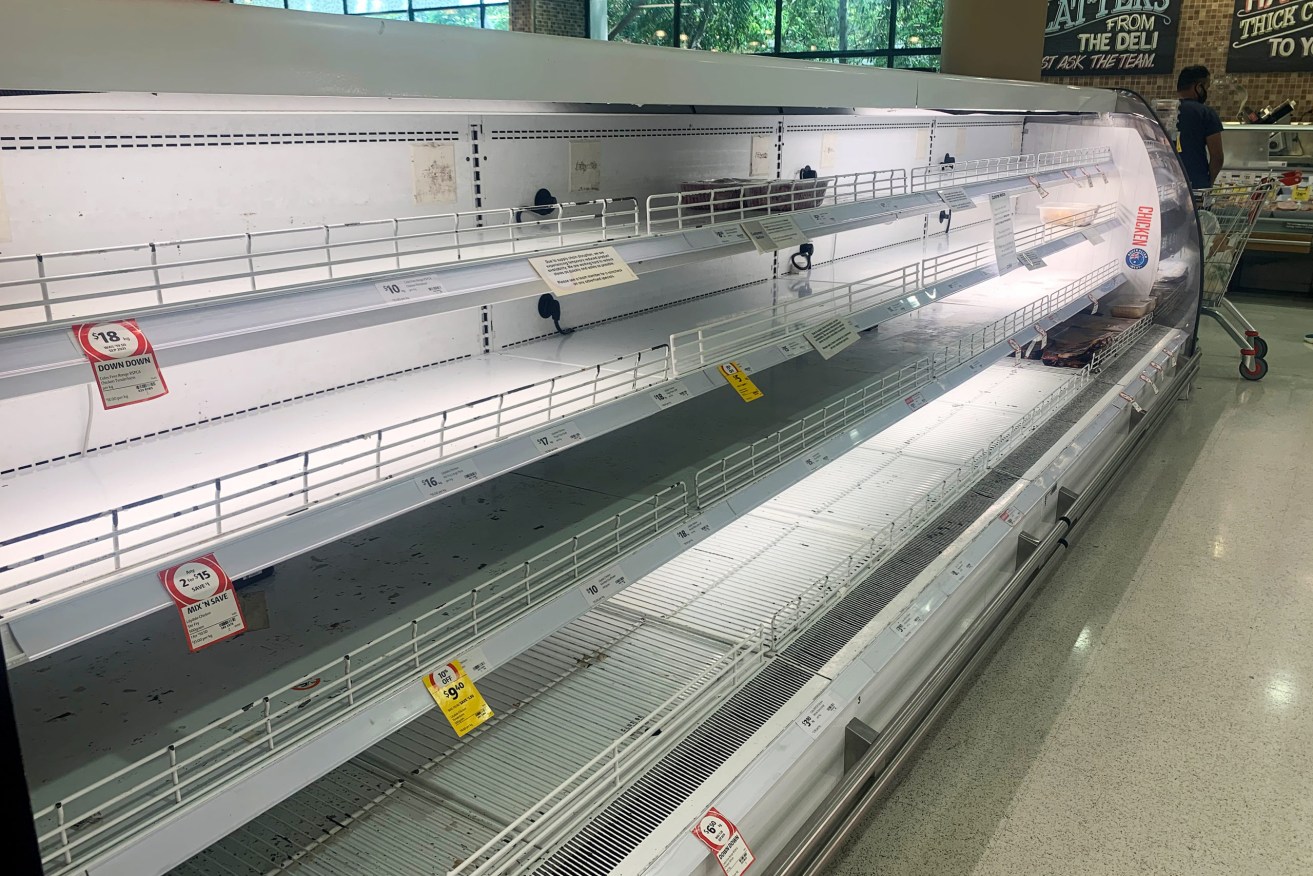 Empty shelves in a Sydney supermarket last week. Photo: AAP/Bianca De Marchi