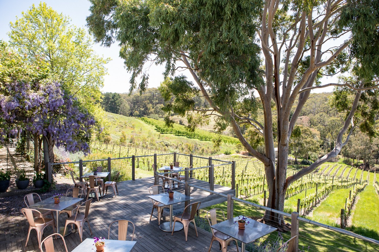 The Mt Lofty Ranges Vineyard cellar door and restaurant is perched above an idyllic Hills valley.