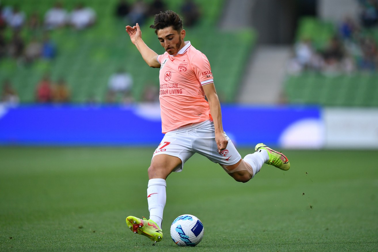 Adelaide United's Josh Cavallo in action against Western United in Melbourne last month. Picture: Joel Carrett/AAP