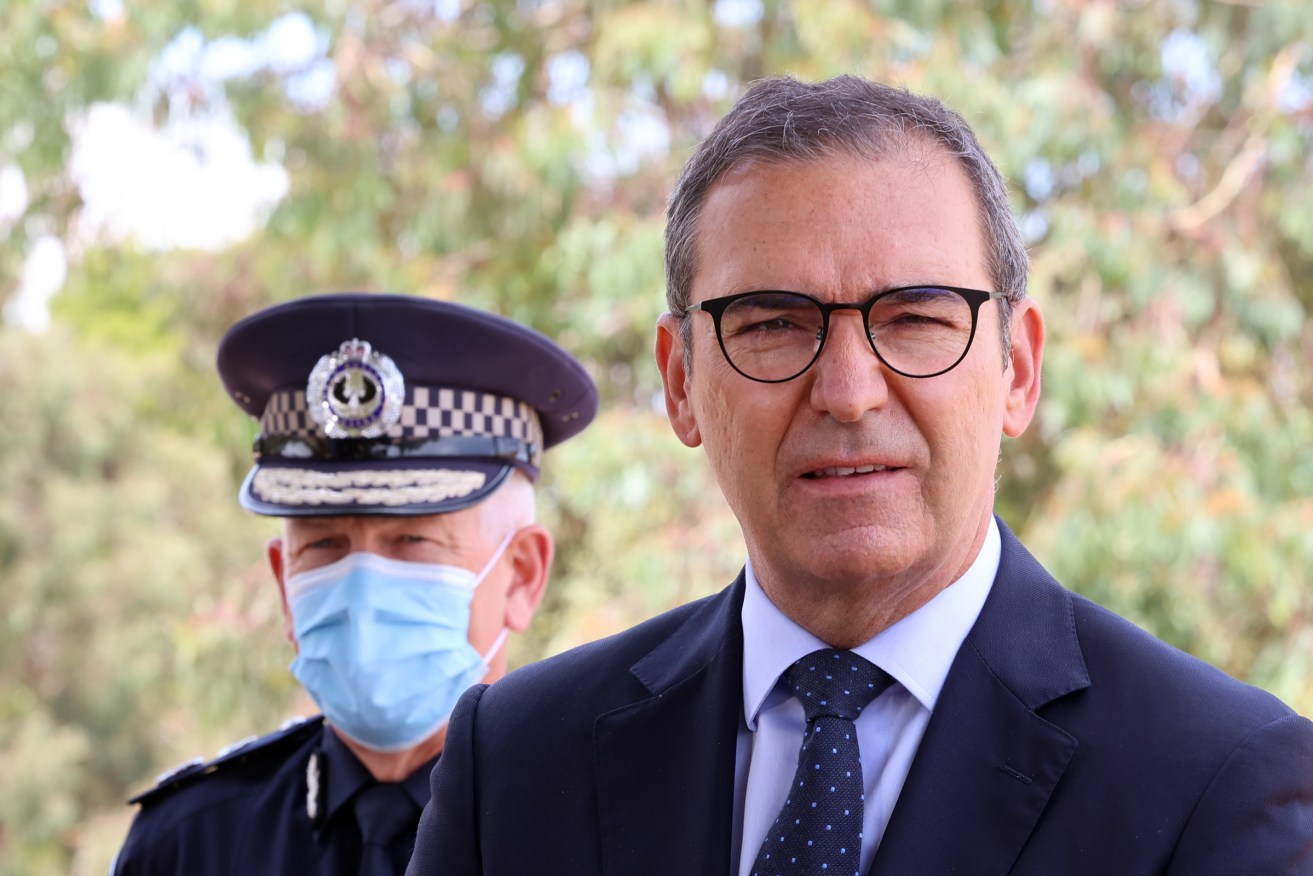 Premier Steven Marshall and state emergency coordinator Grant Stevens. Photo: Tony Lewis/InDaily 