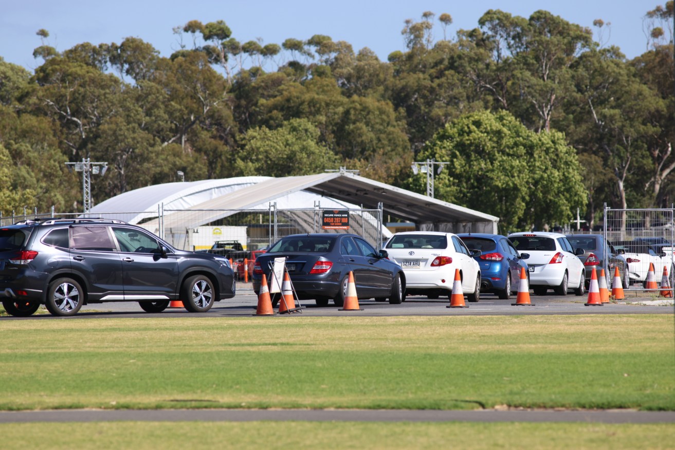 A queue for COVID-19 testing at Victoria Park. Photo: Tony Lewis/InDaily