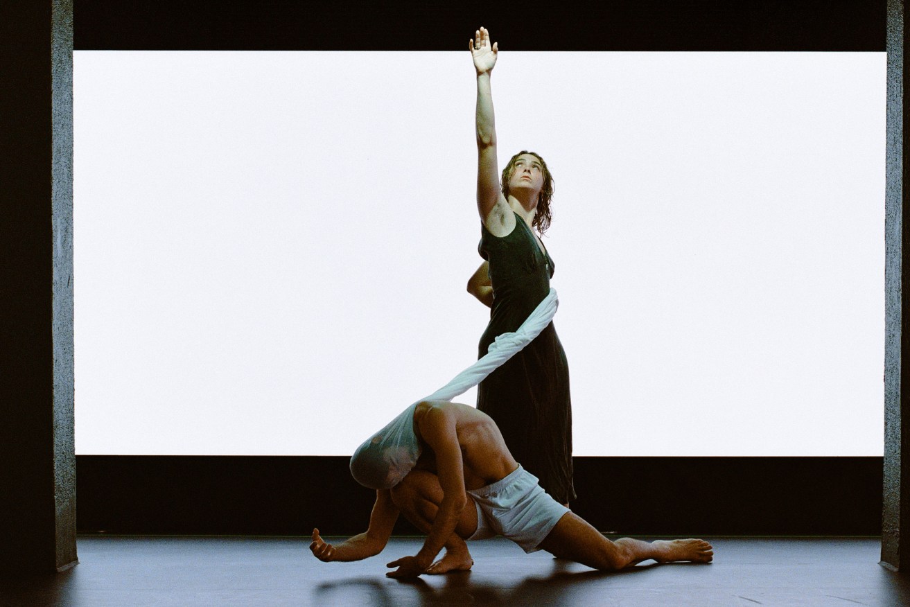 Dancers Lily Potger and Mason Kelly during the development of 'Womb'. Photo: Samuel Hall
