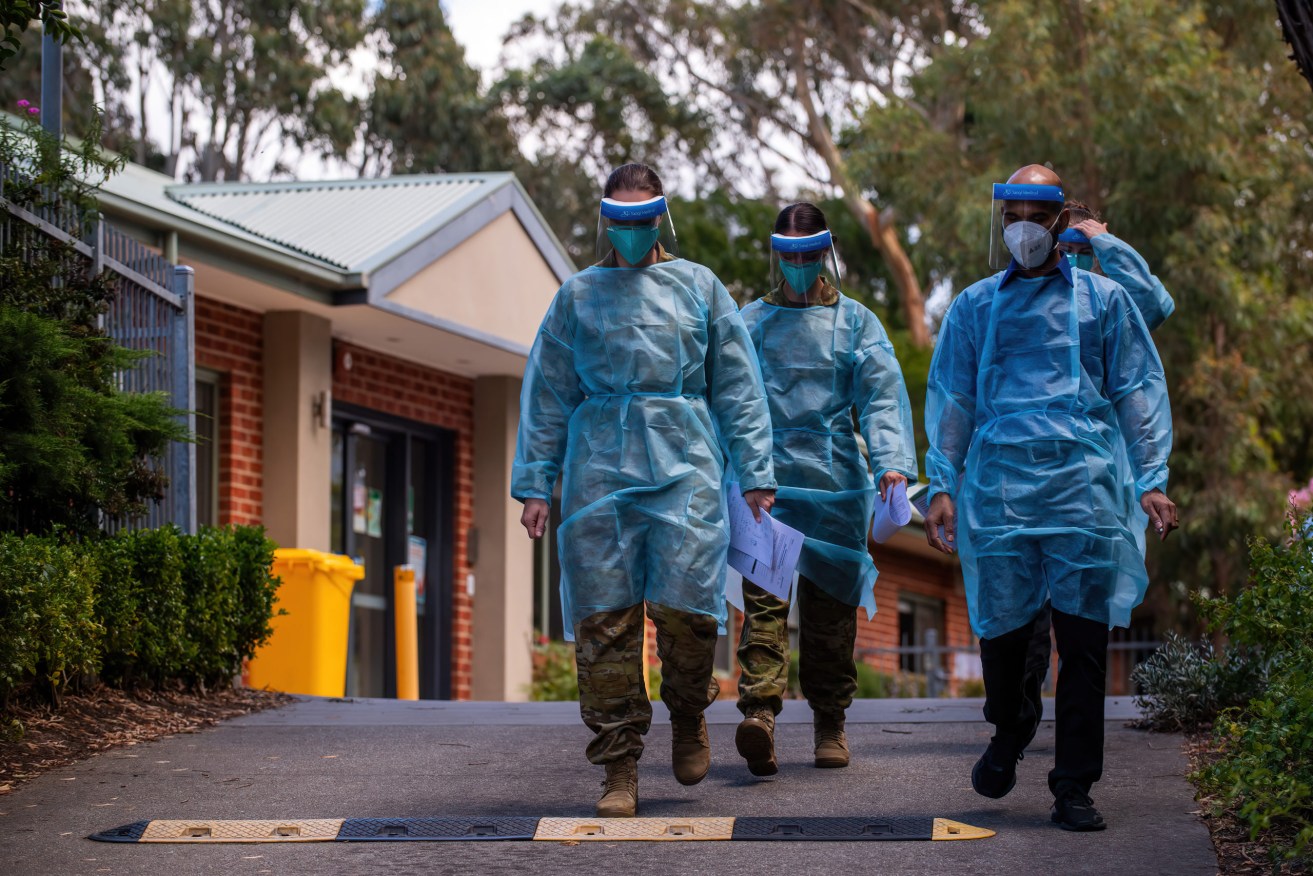ADF personnel at an aged care facility on Monday. Photo: AAP/ Australian Defence Force