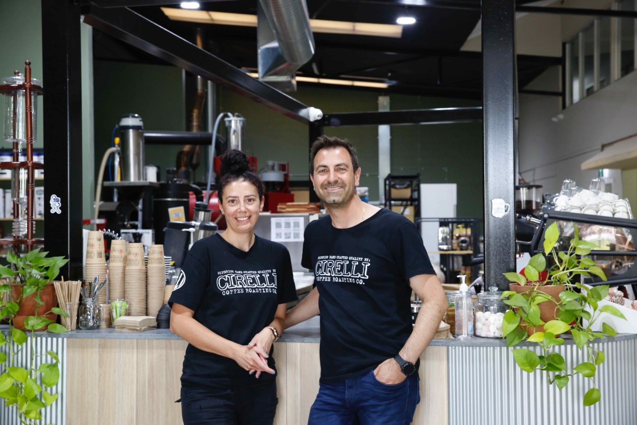 Cirelli Coffee founders Emily Iona and Frank Cirelli at their new Allenby Gardens roastery and cafe. Photo: Ben Kelly.