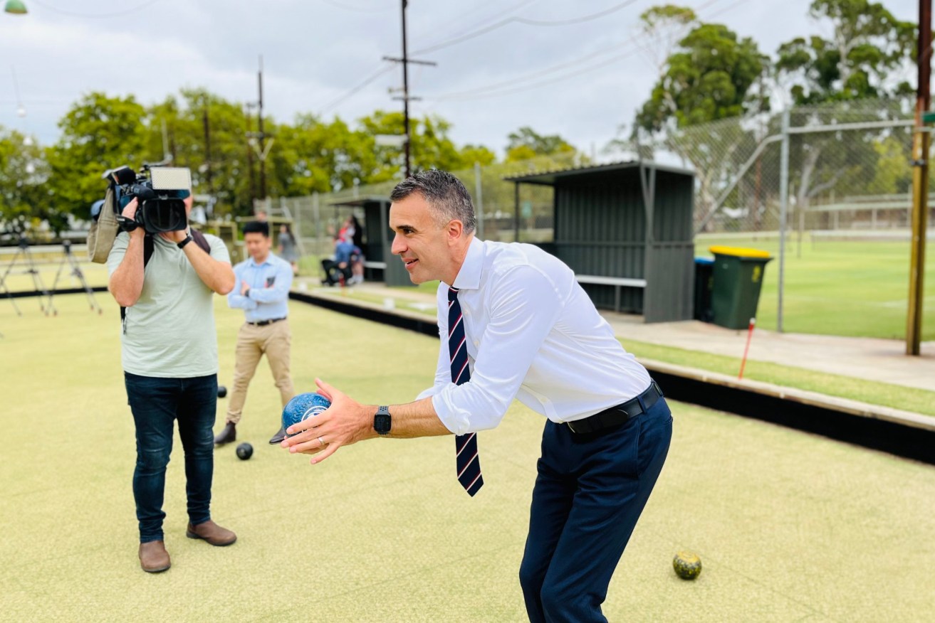 Labor leader Peter Malinauskas takes to the green. Photo: Tom Richardson / InDaily