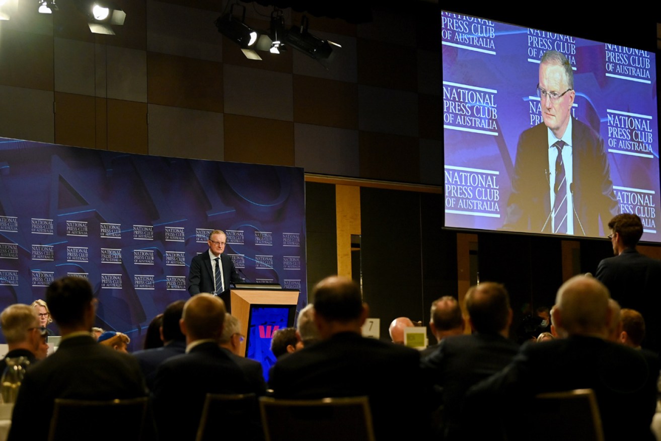 Reserve Bank Philip Lowe addressing the National press Club in Sydney on Wednesday. Picture: Bianca de Marchi/AAP