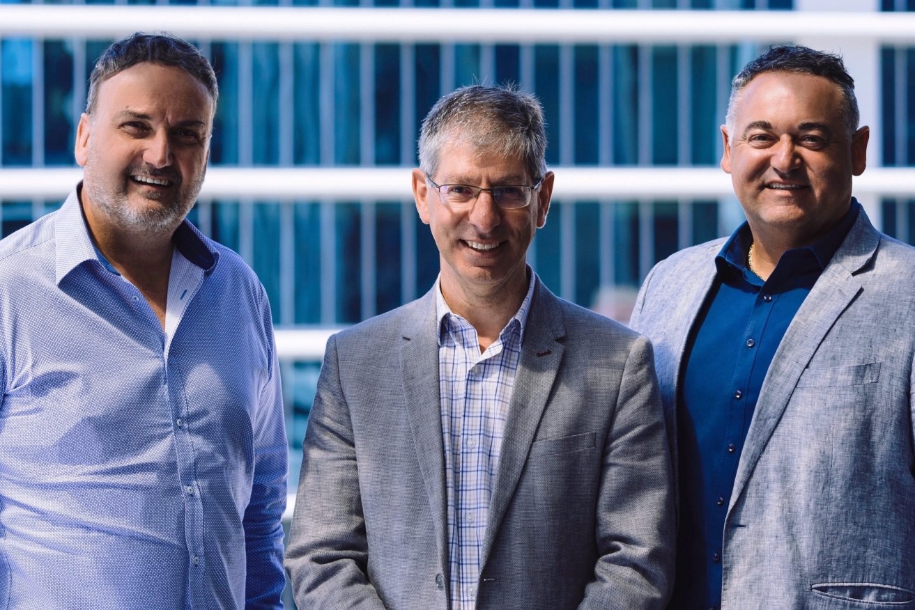 PointData CEO George Giannakodakis (left) and Chair Con Tragakis (right) with newly appointed board member Simon Basheer. 