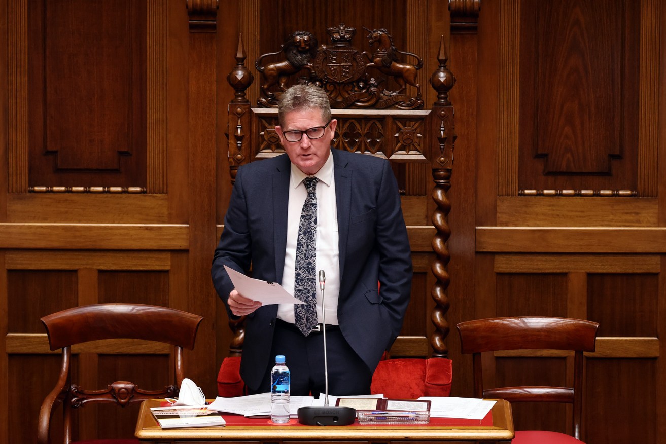 Acting Legislative Council president Terry Stephens delivers his statement today. Photo: Tony Lewis / InDaily
