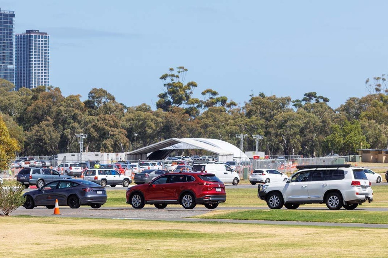 Queues at the Victoria Park testing site earlier this year. Photo: Tony Lewis/InDaily