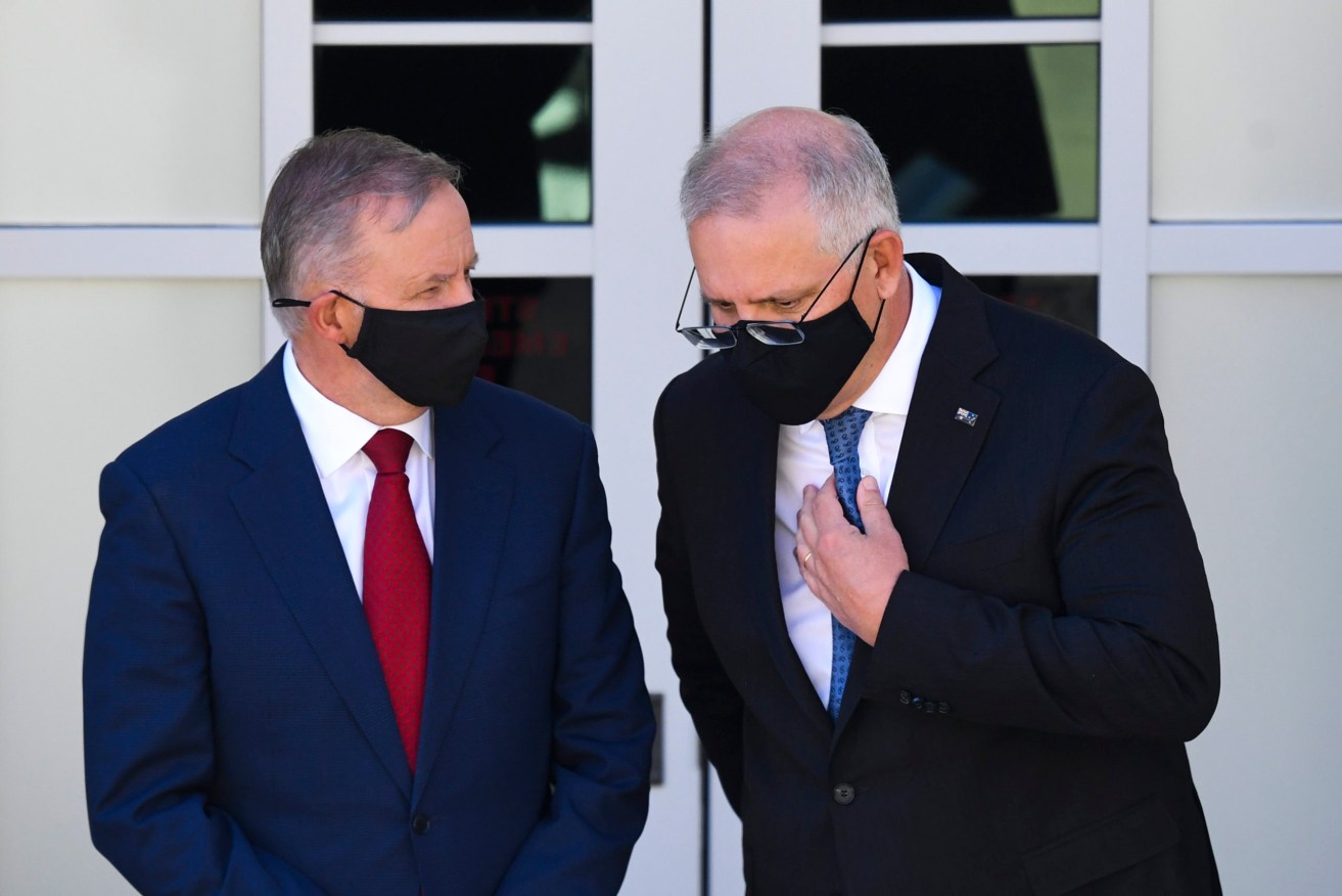 Labor leader Anthony Albanese with Prime Minister Scott Morrison. Photo: AAP/Lukas Coch