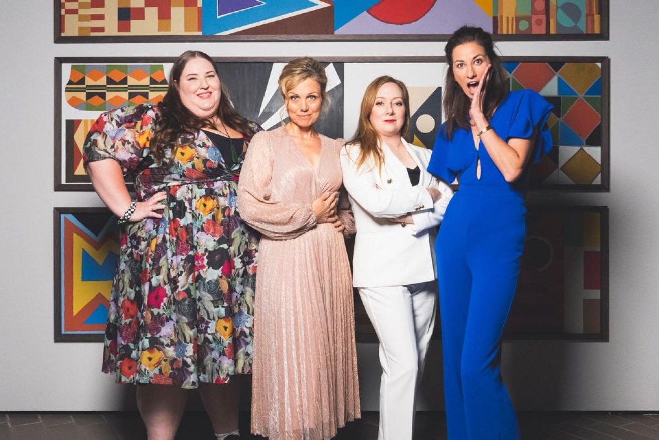 Bessie Holland, Bridie Carter,  Mandy McElhinney and Veronica Milsom play four friends locked in the NGA in 'The Exhibitionists'. Photo: ABC TV
