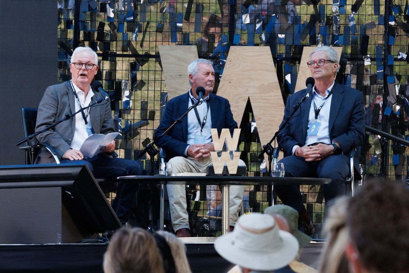 Bernard Collaery (centre) at an Adelaide Writers Week "War on Whistleblowers" forum in March. Photo: Tony Lewis
