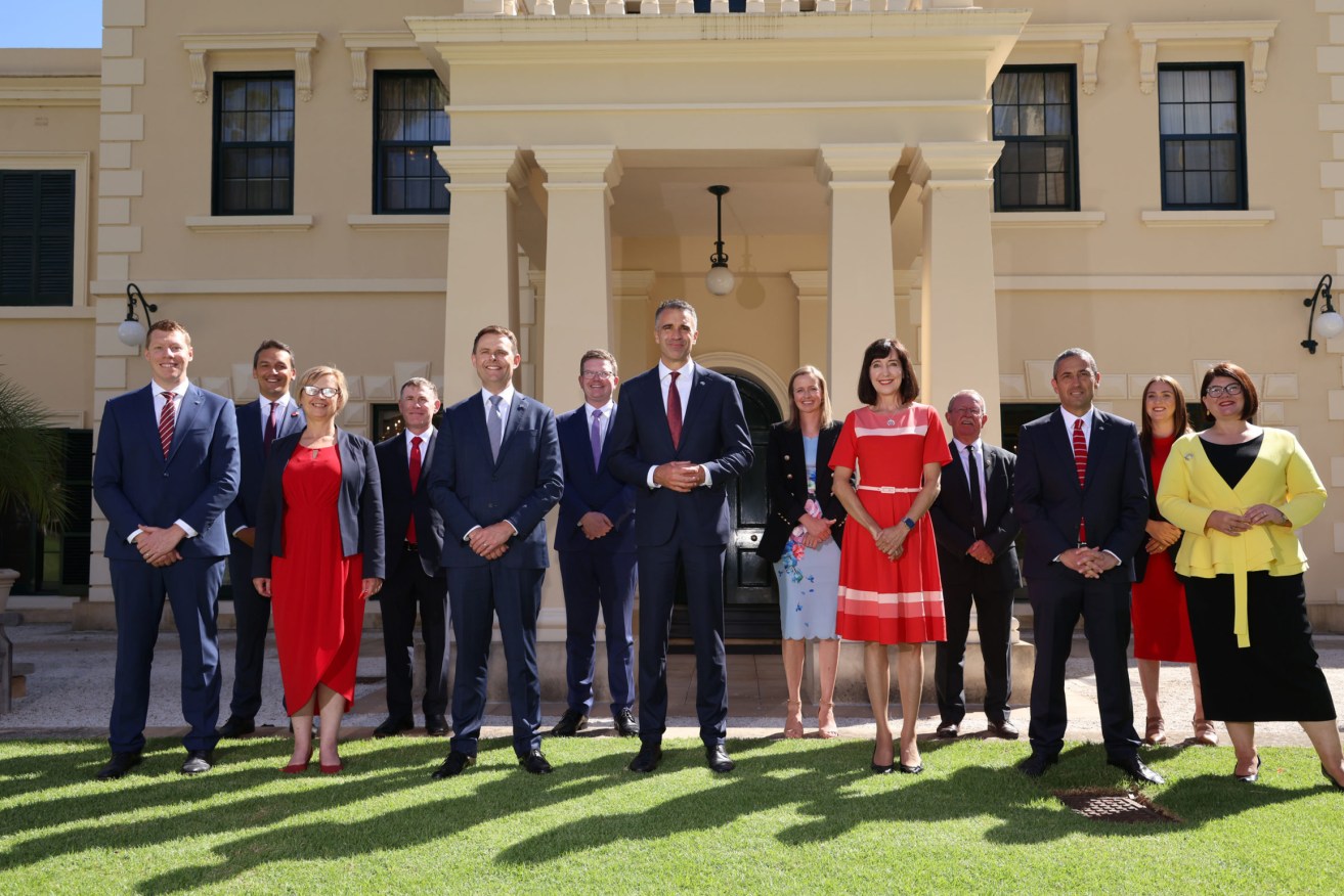 Premier Peter Malinsauskas with his cabinet after ministers were sworn in. Photo: Tony Lewis/InDaily
