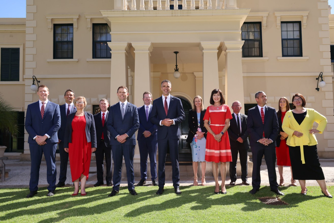 Premier Peter Malinauskas with his first cabinet after ministers were sworn. Photo: Tony Lewis/InDaily