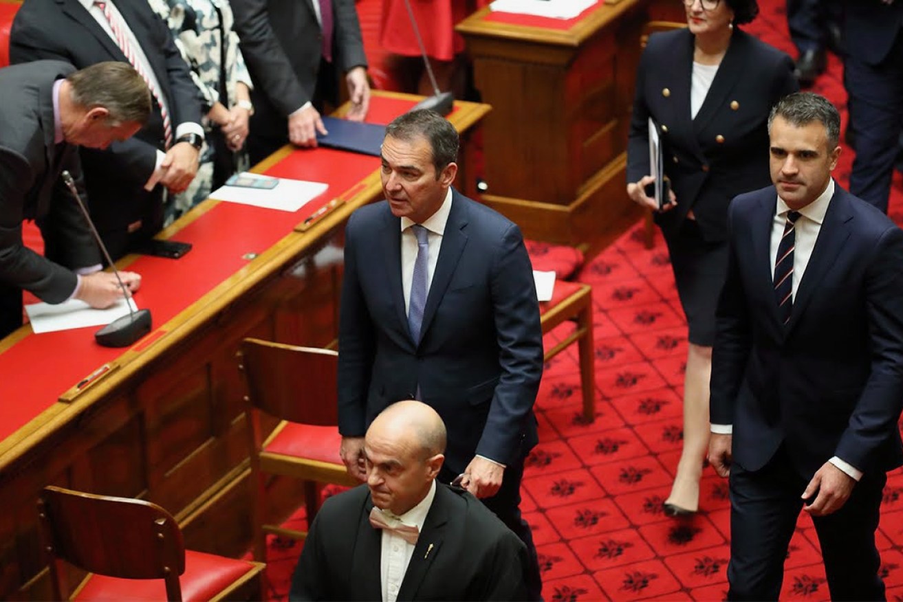 Premier Steven Marshall and Labor leader Peter Malinauskas at the opening of parliament in 2020. Politics is a tough and volatile business, says Amanda Vanston. Photo: Tony Lewis/InDaily