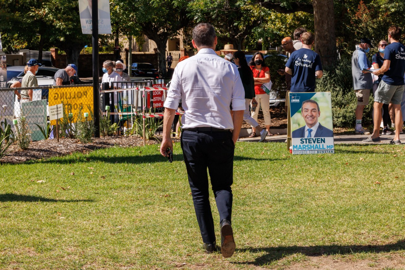 Steven Marshall arrives to cast his vote in the state election this month. Photo: Tony Lewis / InDaily