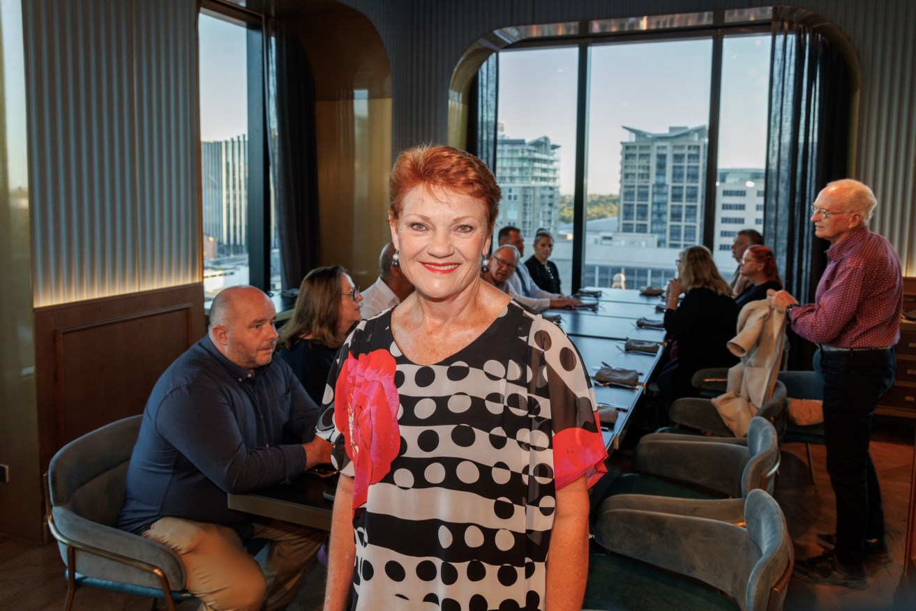 One Nation founder Pauline Hanson with candidates in Adelaide this morning. Photo: Tony Lewis / InDaily