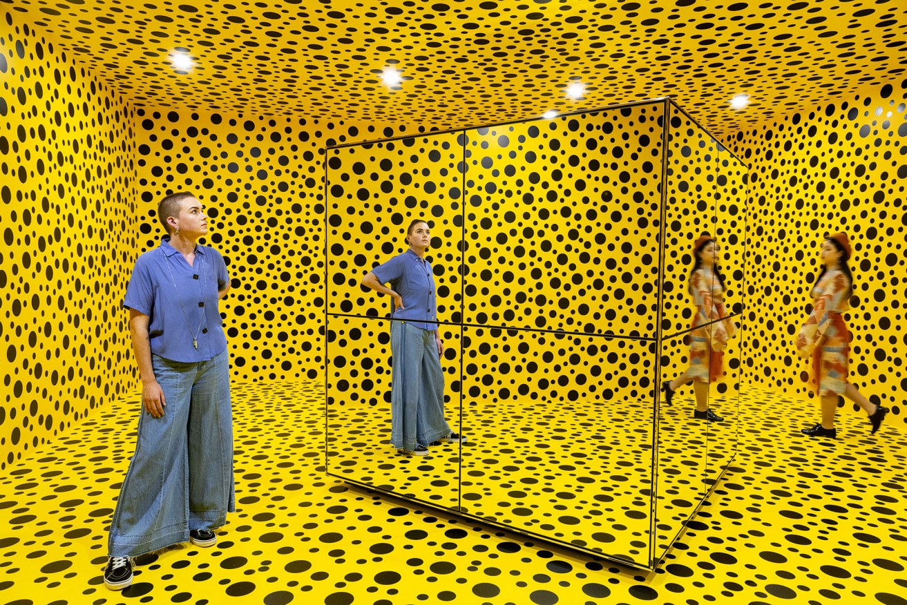 Installation view: Yayoi Kusama, 'THE SPIRITS OF THE PUMPKINS DESCENDED INTO THE HEAVENS',
2017; Art Gallery of South Australia,
2022; purchased 2018 with the assistance of Andrew and Hiroko Gwinnett, National Gallery of Australia. © Yayoi Kusama, courtesy of Ota Fine Arts, Tokyo/Singapore/Shanghai