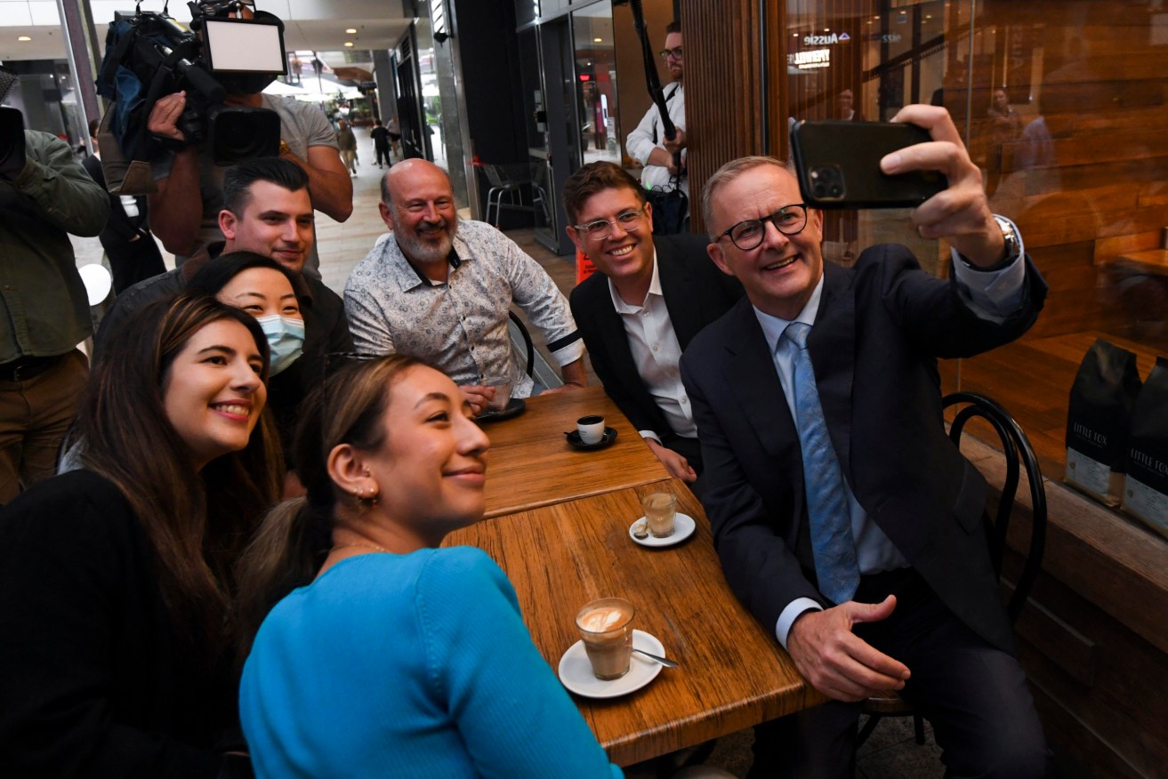 Anthony Albanese campaigns in Sydney yesterday before testing positive to COVID-19. Photo: AAP/Lukas Coch