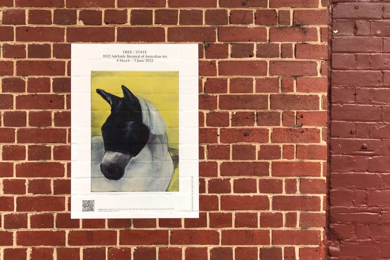 An image of a work by Biennial artist Jelena Telecki on the wall of Hidden Brew / Mr Goodbar in Ebenezer Place in the East End.