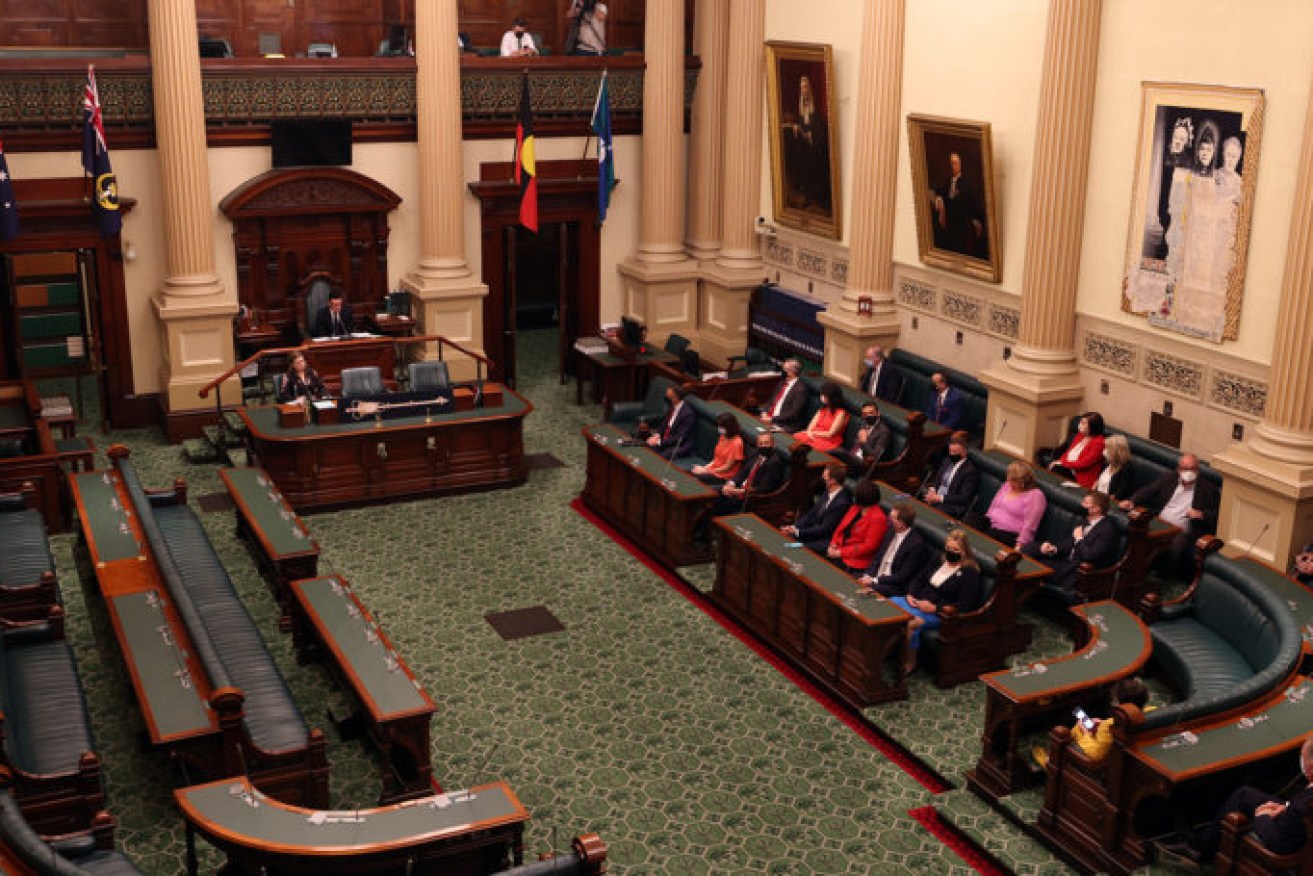 Labor and crossbench MPs staging a parliamentary sit-in protest in February. Photo: Tony Lewis / InDaily