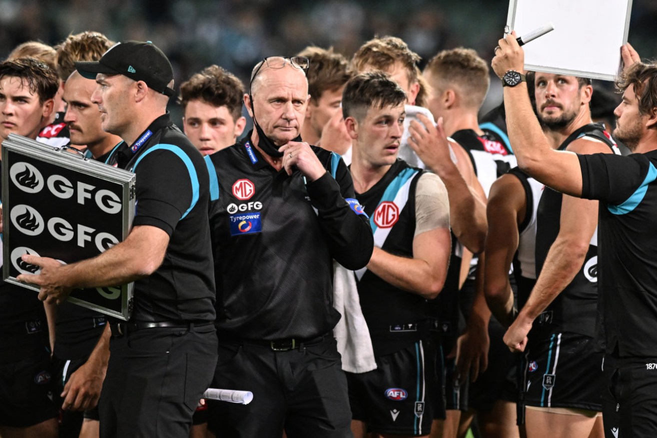 Port Adelaide Football Club and coach Ken Hinkley are so far winless in 2022. Photo: Michael Errey/InDaily