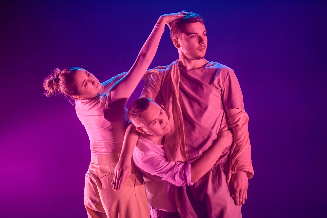 Exposed: Dancers Madalene Macera, Charlie Wilkins and Bhodi Hudson in Restless Dance Theatre's latest work. Photo: Roy Vandervegt