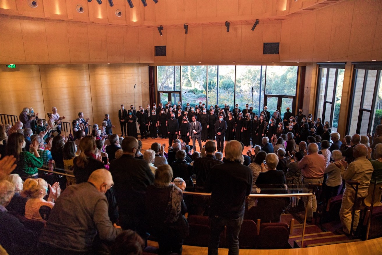 The choirs of the A Cappella Academy receive a standing ovation at UKARIA. Photo: Dylan Henderson / UKARIA