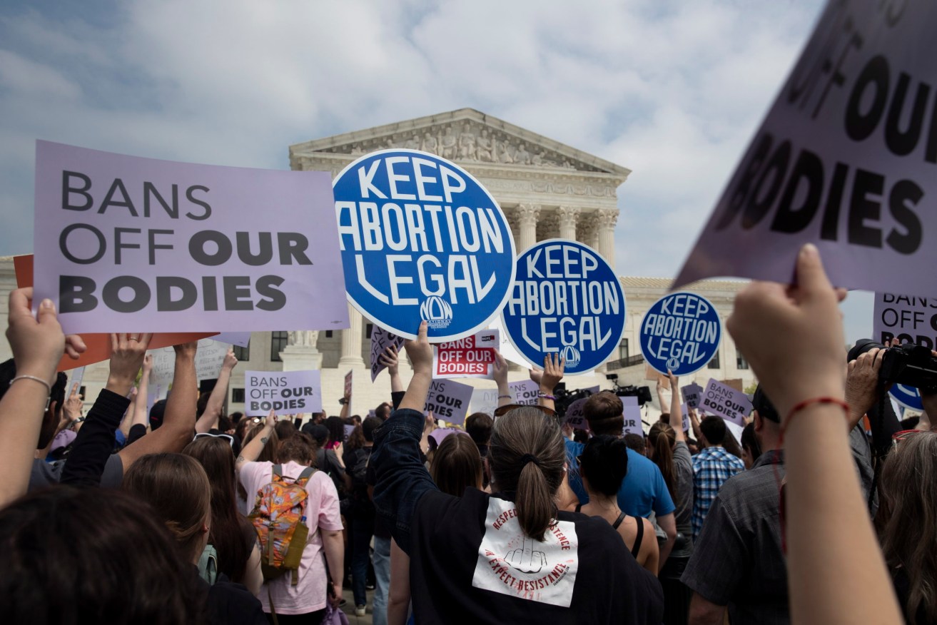 A protest outside the US Supreme Court after it overturned the Roe v Wade judgement. Photo: EPA/MICHAEL REYNOLDS