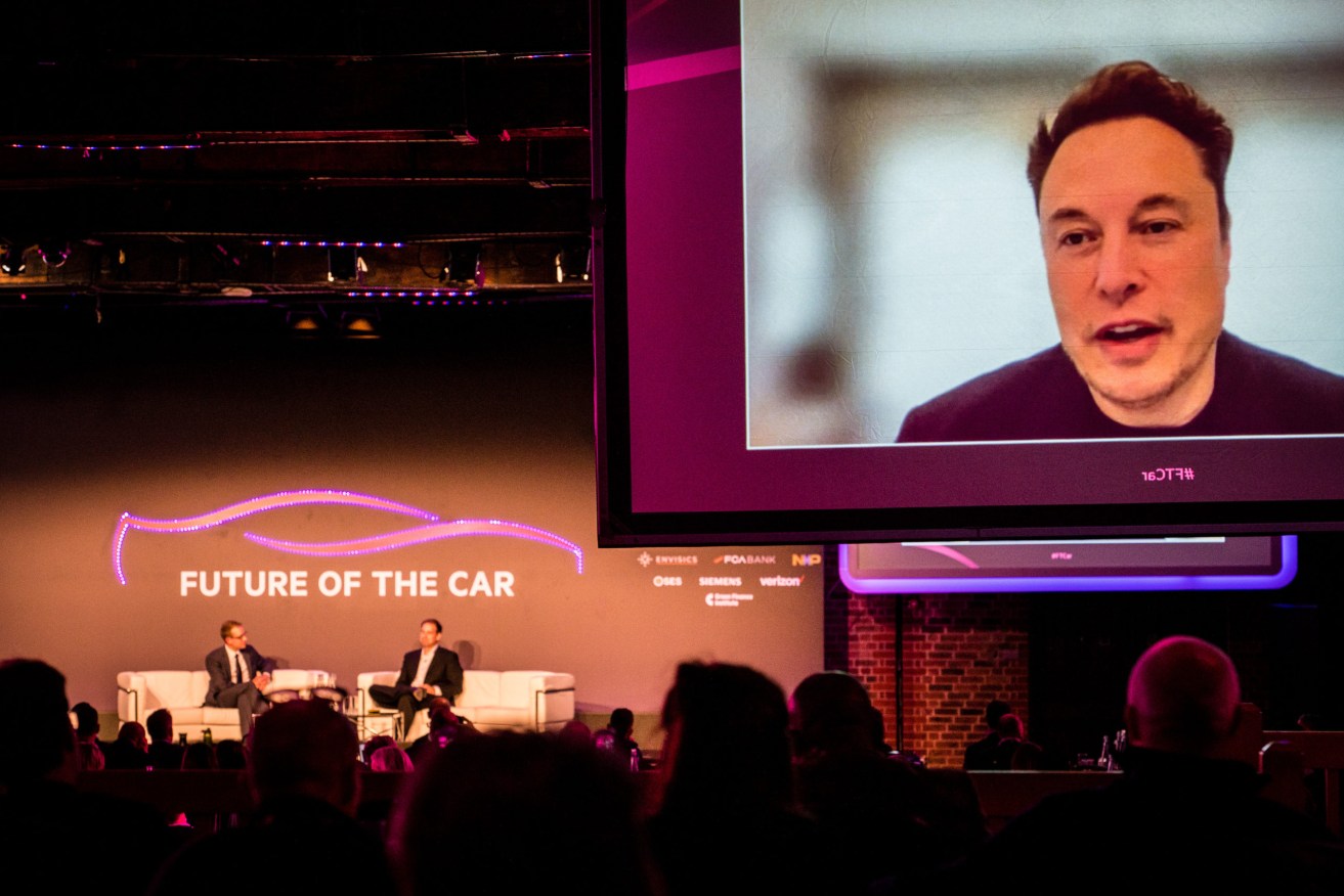 Elon Musk speaking virtually at the Financial Times Future of the Car Summit last year. Photo: Financial Times/PA Wire 