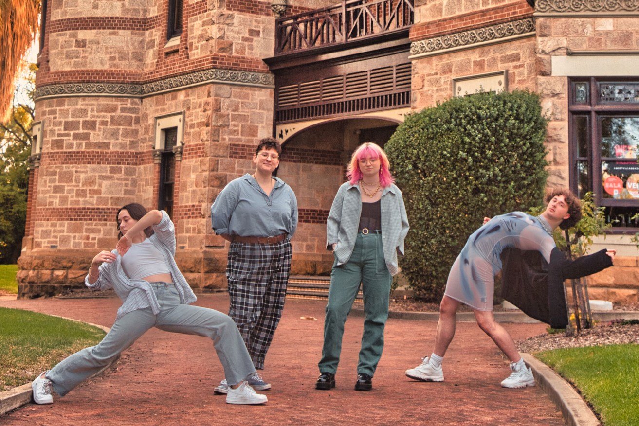 Young artists Beth Mooney, Keira Simmons, Chloe Noble and Alix Kuijpers outside Carclew. Photo: Aaron Finan