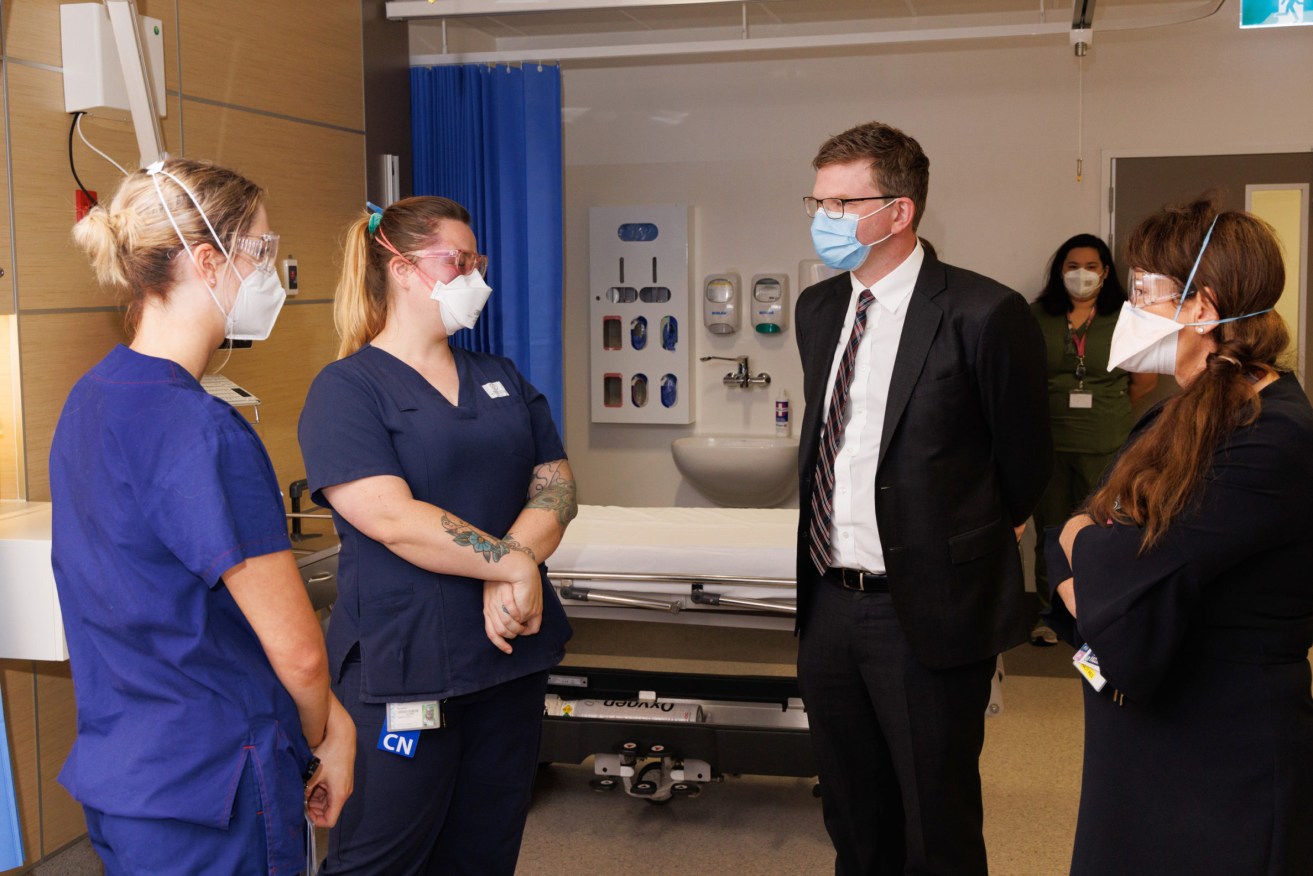 Health Minister Chris Picton during a visit to the Royal Adelaide Hospital soon after the election. Photo: Tony Lewis/InDaily
