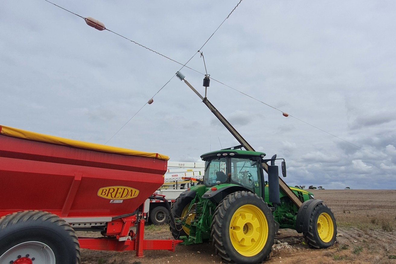 A tractor which ran into a Stobie pole. Photo: SA Power Networks