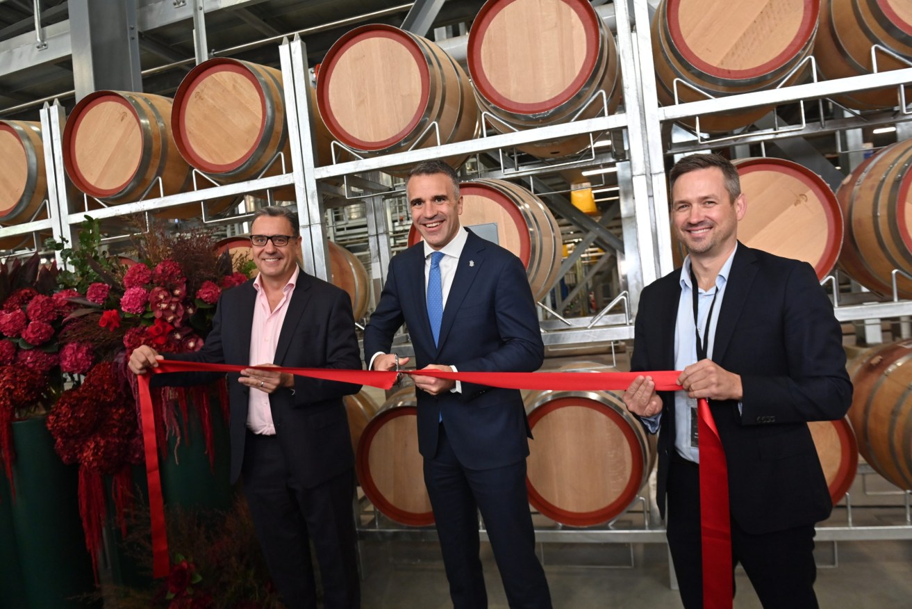 TWE CEO Tim Ford, Premier Peter Malinauskas and TWE Chief Supply Officer Kerrin Petty at the opening of the new Barossa plant.