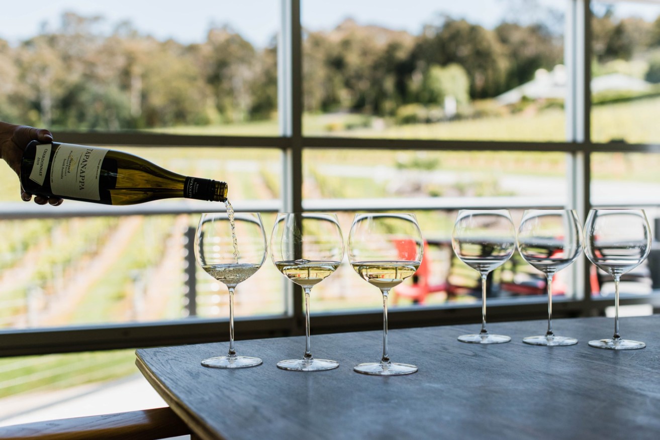 Tapanappa Chardonnay being poured at the Tiers vineyard in Piccadilly Valley. Supplied image 