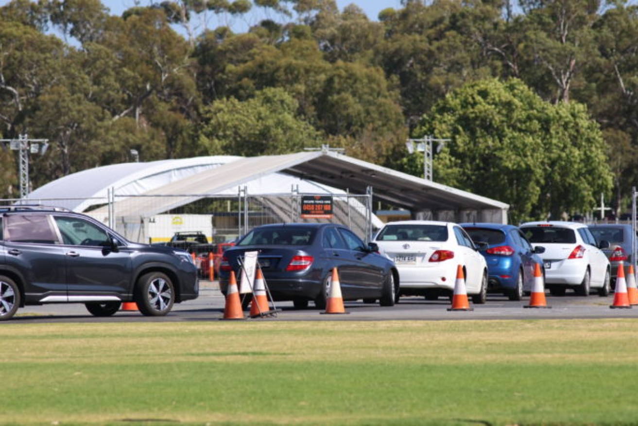 A queue for COVID-19 testing at Victoria Park. Photo: Tony Lewis/InDaily