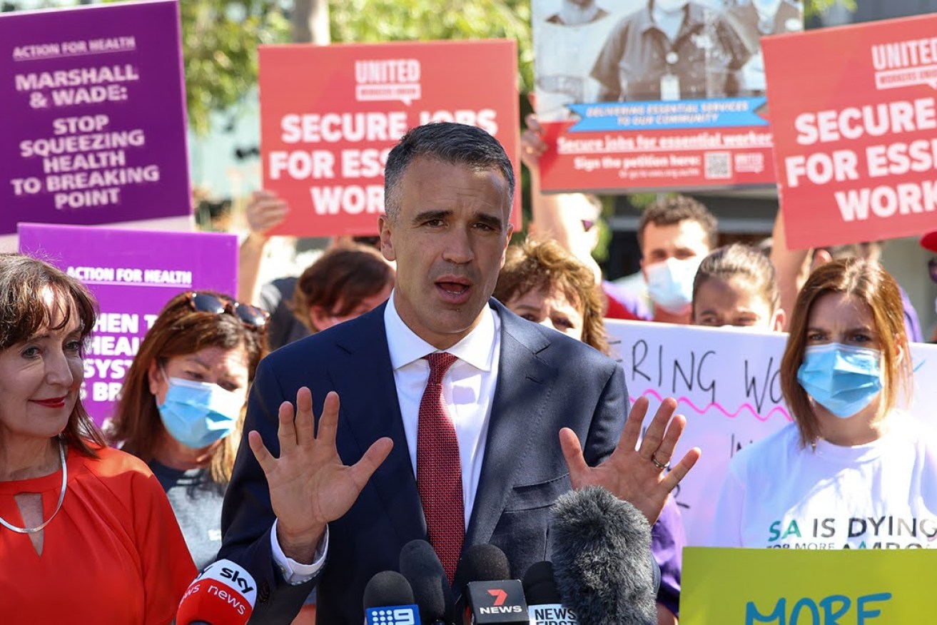 Peter Malinauskas campaigning on health in the lead-up to the March election. Photo: Tony Lewis/InDaily